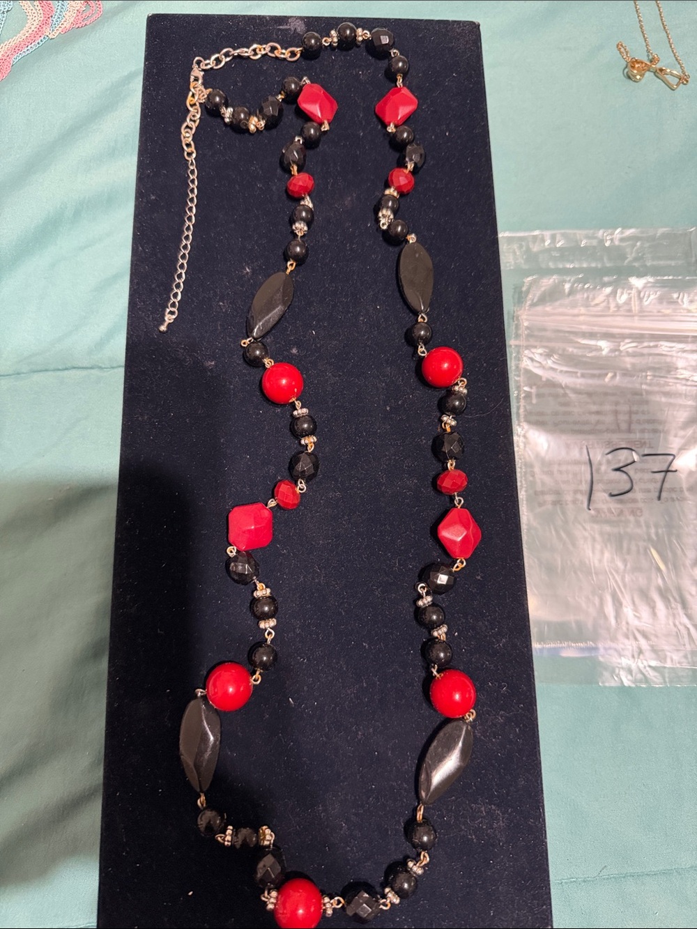 Red and Black Beaded Statement Necklace - Unbranded